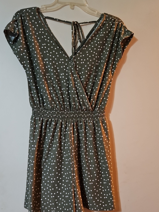 SO Pants - SO Olive Green Polka Dot Romper
